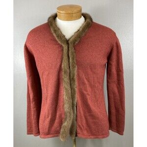 Vtg DON CASTER Cardigan Made in Italy Cashmere,Silk,Viscose,Wool & Real Fur Sz M